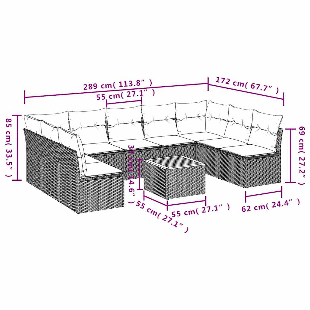 10-Delige Loungeset Met Kussens Poly Rattan