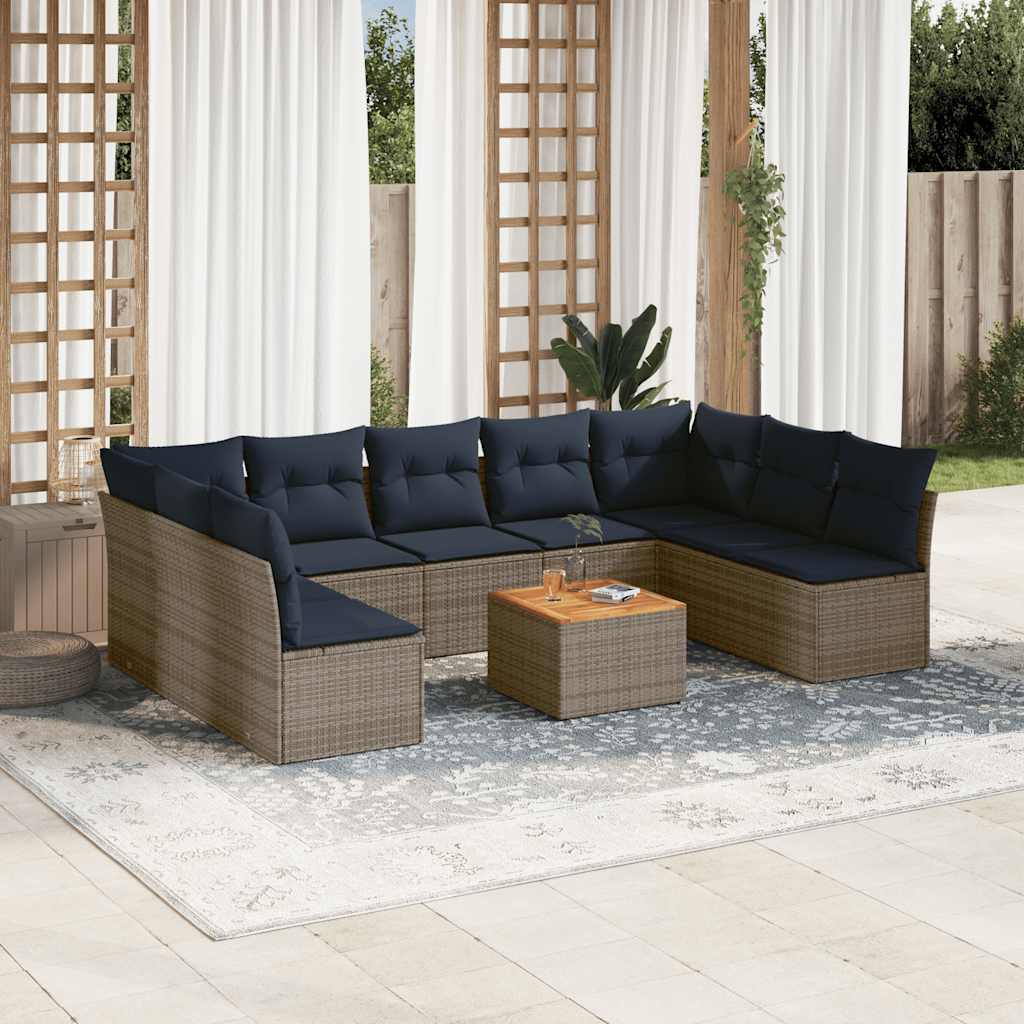 10-Delige Loungeset Met Kussens Poly Rattan