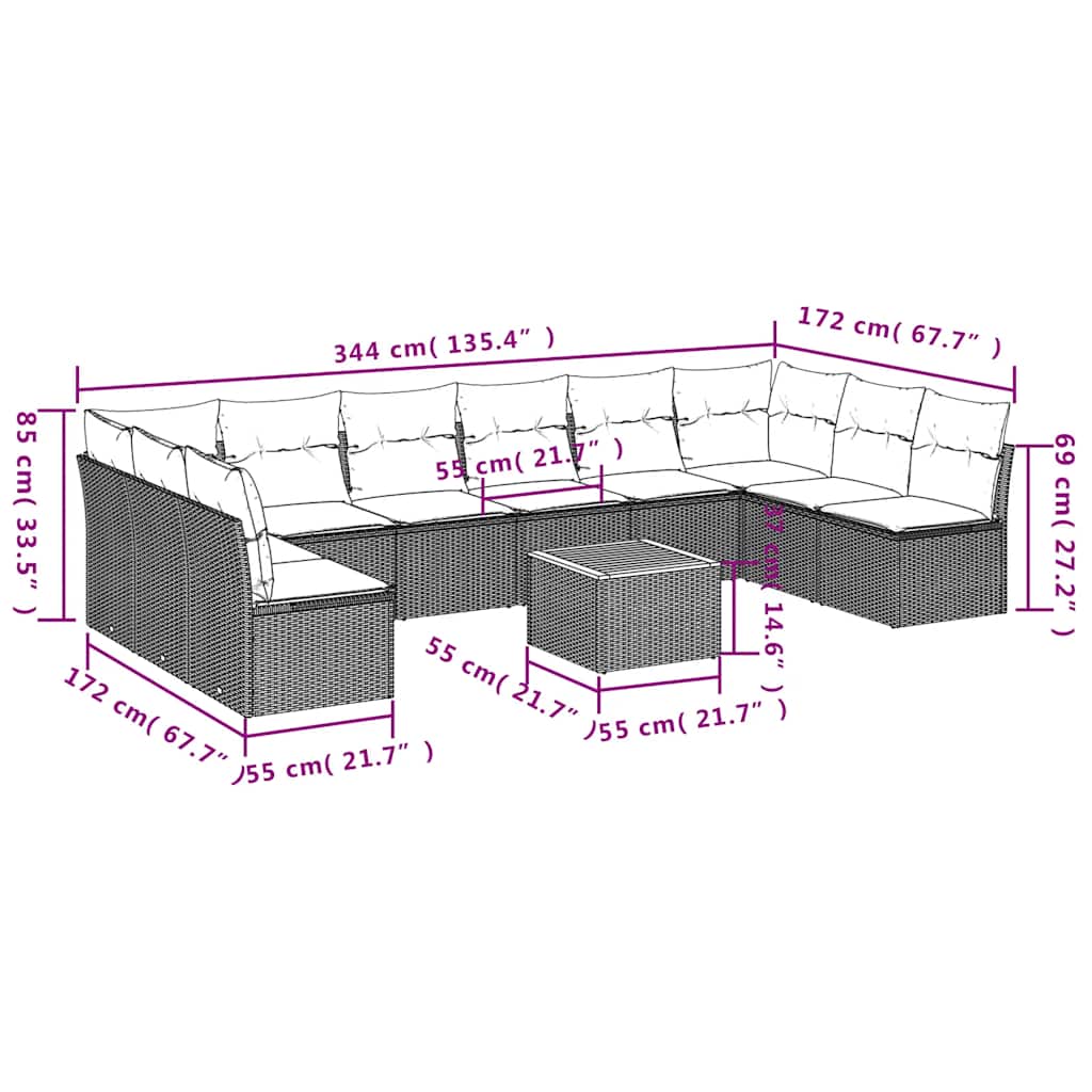 1 Loungeset Met Kussens Poly Rattan