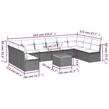 1 Loungeset Met Kussens Poly Rattan