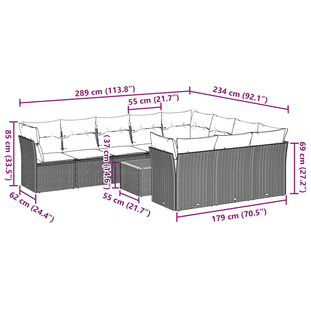 1 Loungeset Met Kussens Poly Rattan