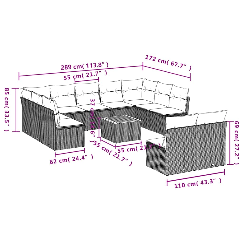 12-Delige Loungeset Met Kussens Poly Rattan
