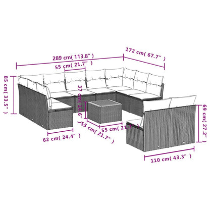 12-Delige Loungeset Met Kussens Poly Rattan