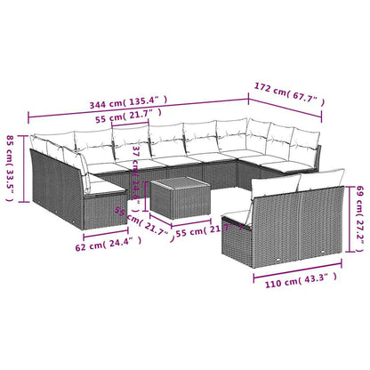 13-Delige Loungeset Met Kussens Poly Rattan