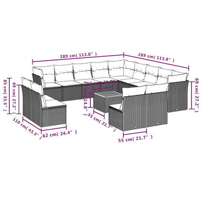 14-Delige Loungeset Met Kussens Poly Rattan