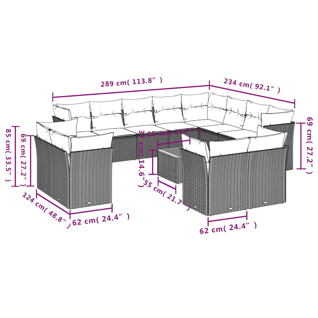 13-Delige Loungeset Met Kussens Poly Rattan
