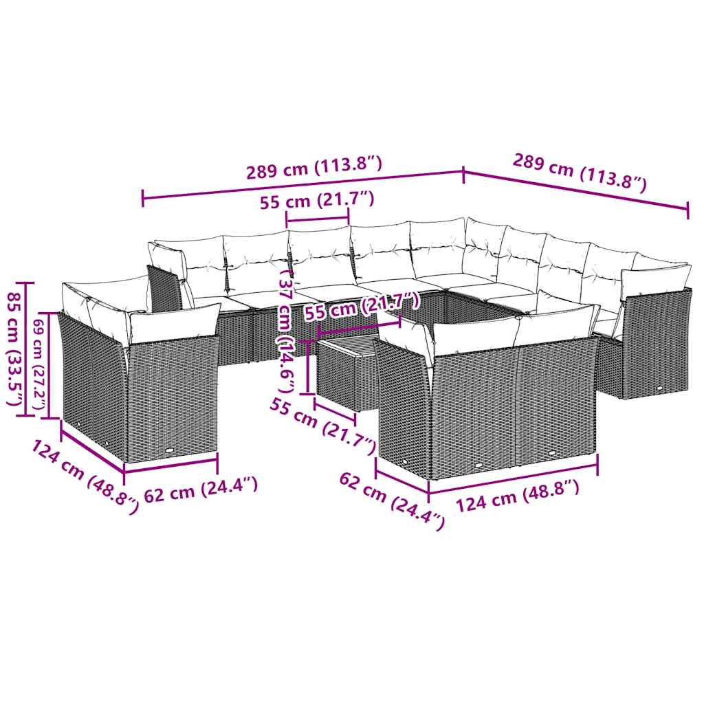 14-Delige Loungeset Met Kussens Poly Rattan