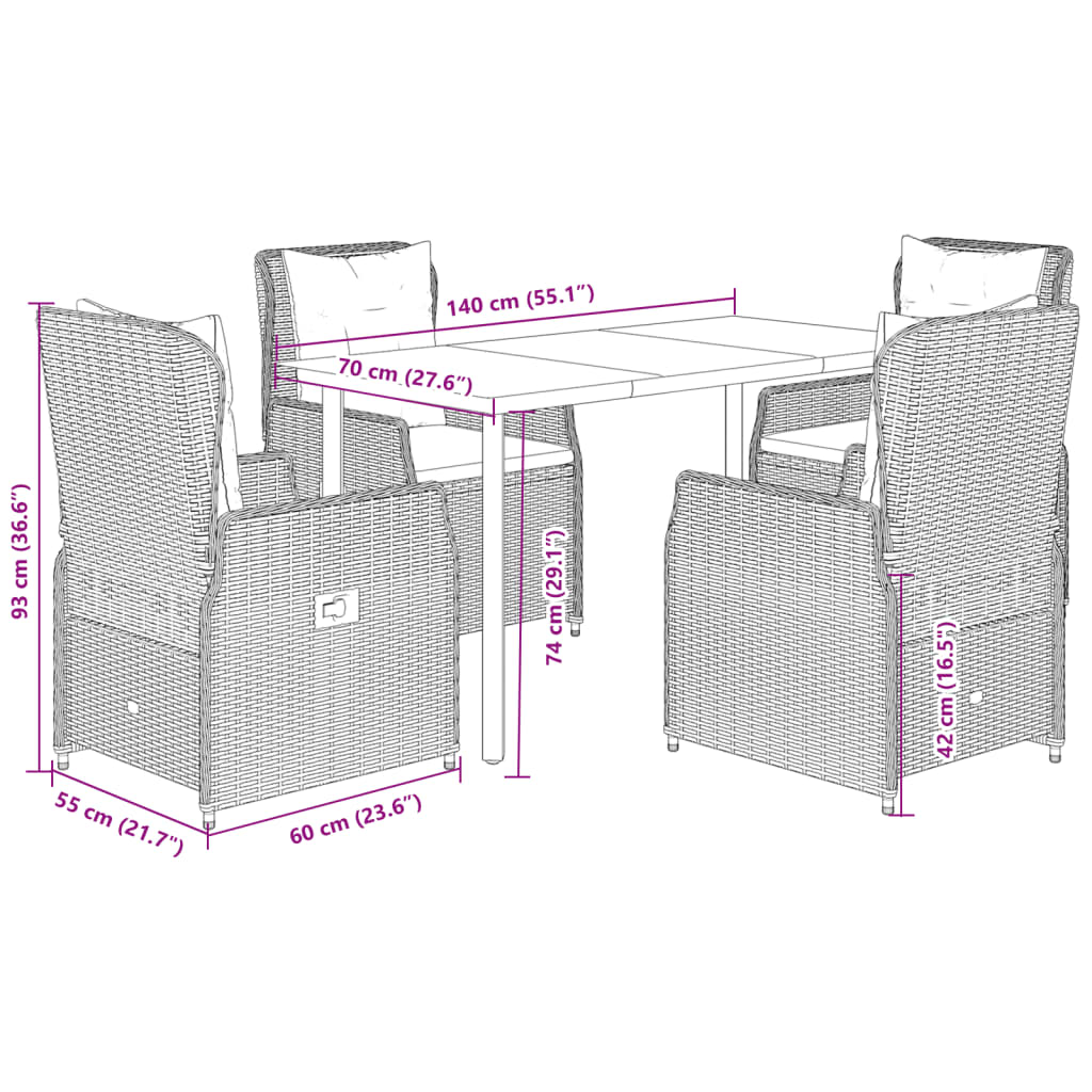 5-Delige Tuinset Met Kussens Poly Rattan