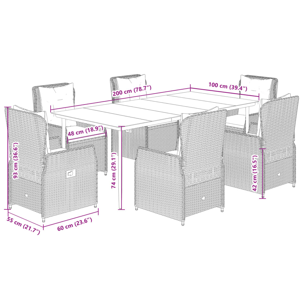 7-Delige Tuinset Met Kussens Poly Rattan