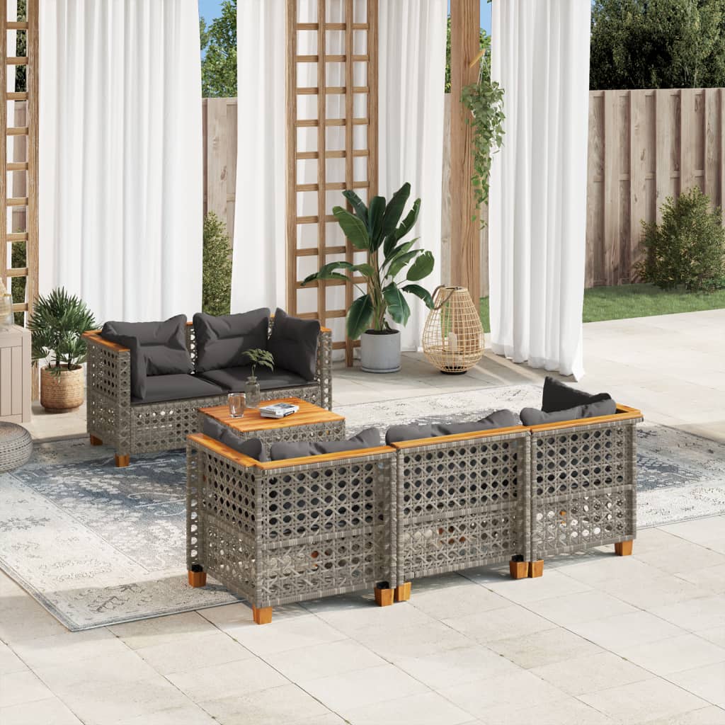6-Delige Loungeset Met Kussens Poly Rattan