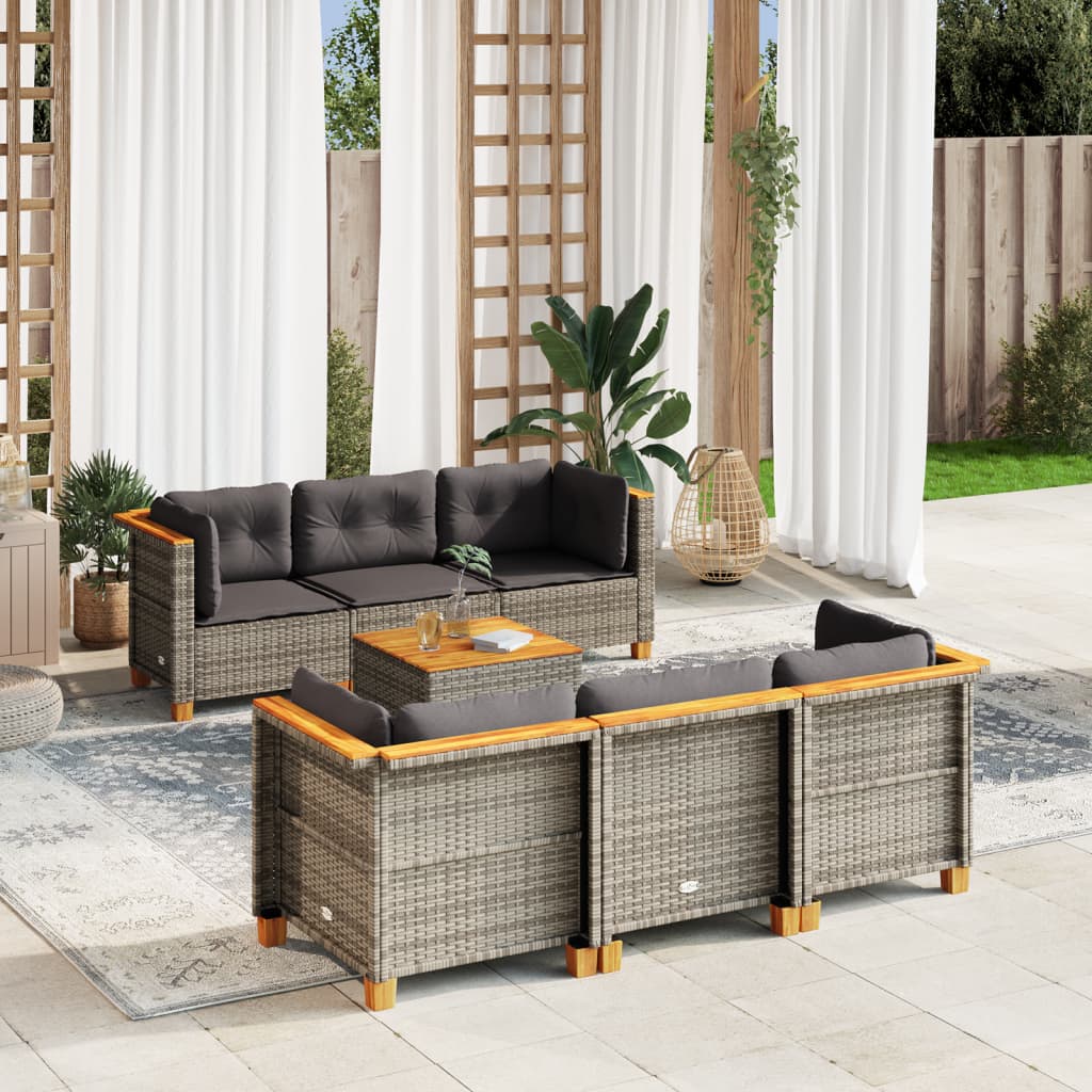 7-Delige Loungeset Met Kussens Poly Rattan