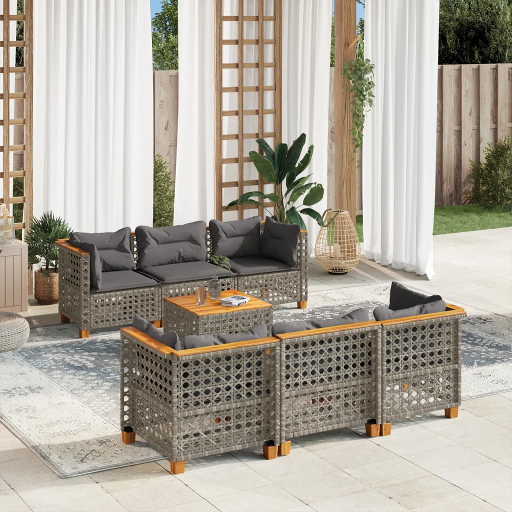 7-Delige Loungeset Met Kussens Poly Rattan