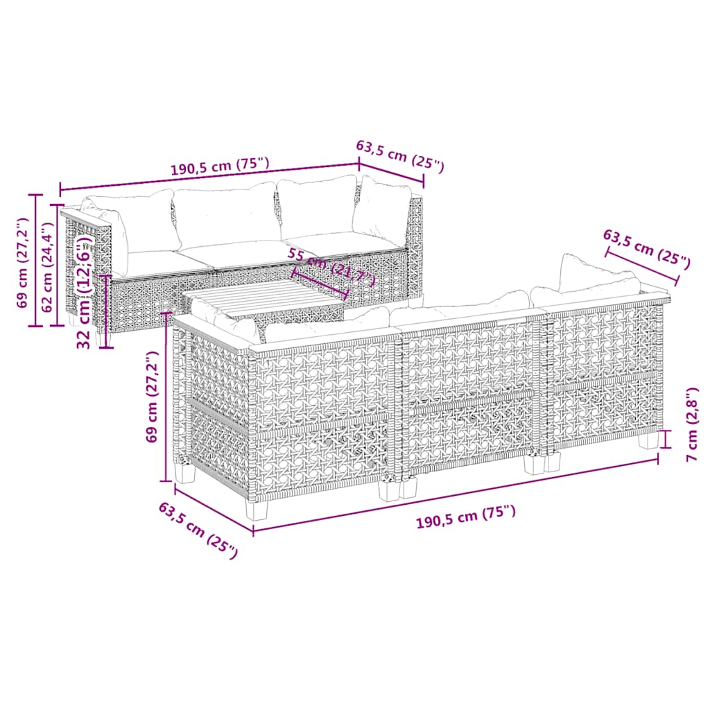 7-Delige Loungeset Met Kussens Poly Rattan