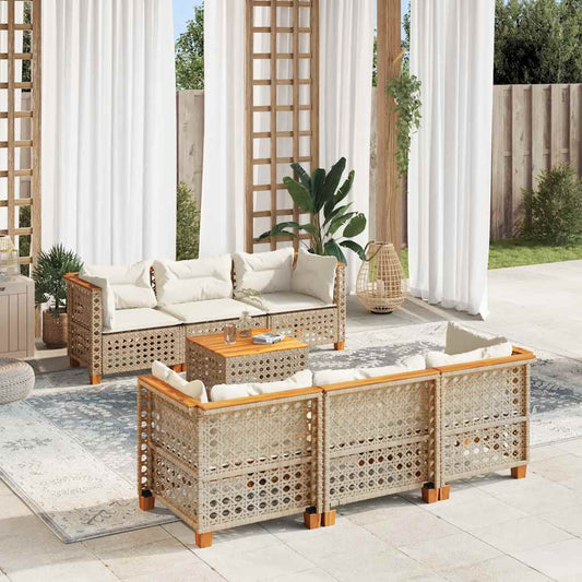 7-Delige Loungeset Met Kussens Poly Rattan