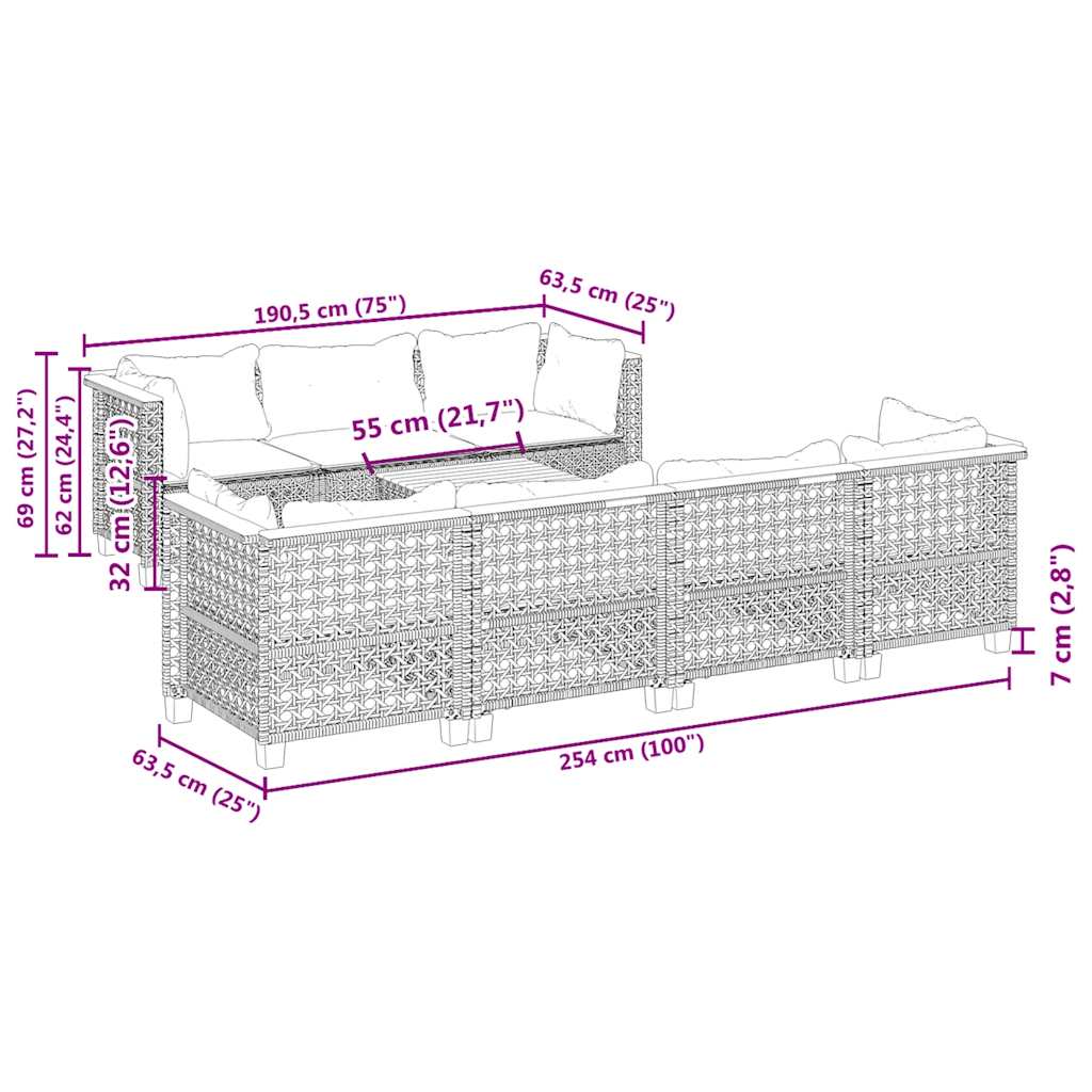 8-Delige Loungeset Met Kussens Poly Rattan