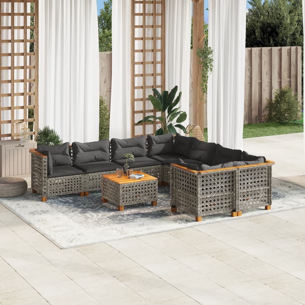 9-Delige Loungeset Met Kussens Poly Rattan