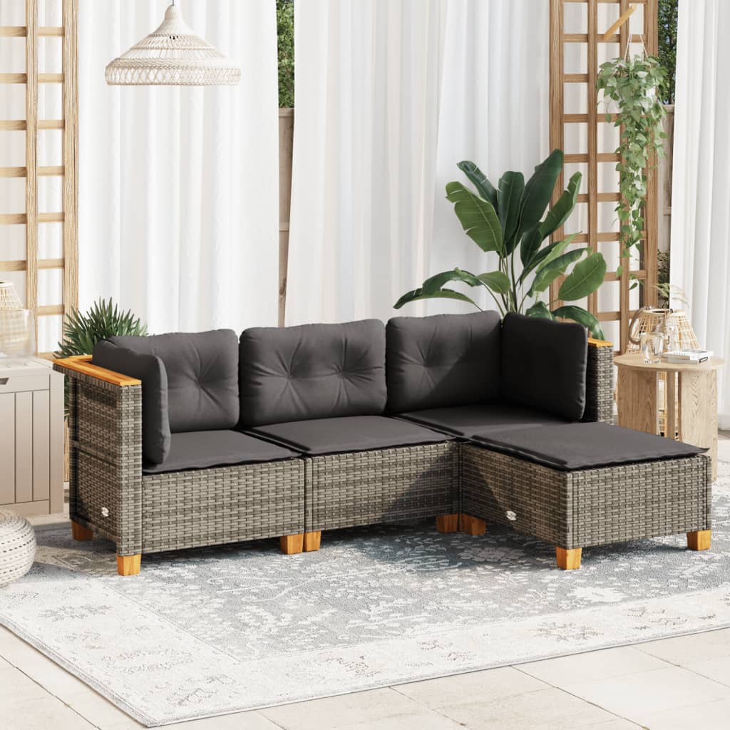 4-Delige Loungeset Met Kussens Poly Rattan