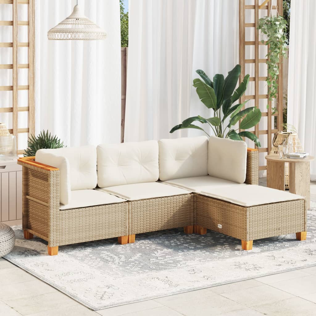 4-Delige Loungeset Met Kussens Poly Rattan