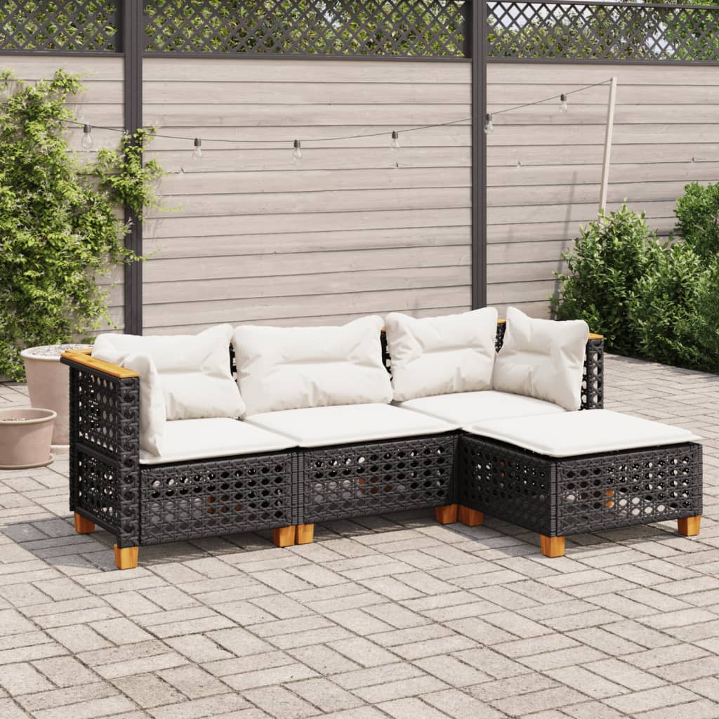 4-Delige Loungeset Met Kussens Poly Rattan