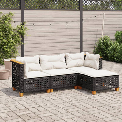 4-Delige Loungeset Met Kussens Poly Rattan