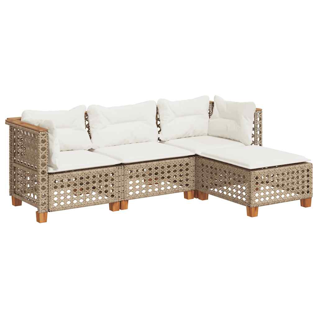4-Delige Loungeset Met Kussens Poly Rattan