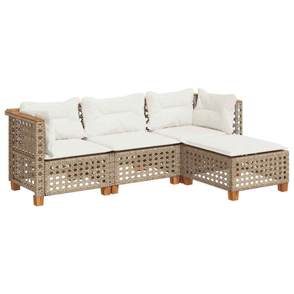 4-Delige Loungeset Met Kussens Poly Rattan