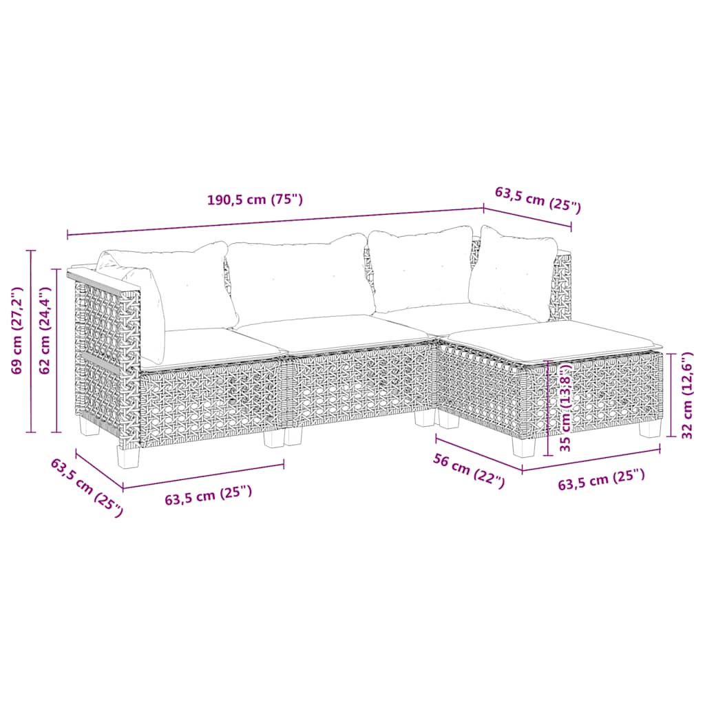 4-Delige Loungeset Met Kussens Poly Rattan