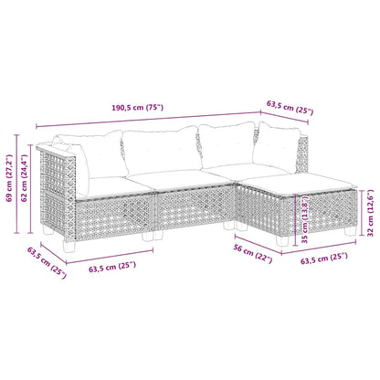 4-Delige Loungeset Met Kussens Poly Rattan