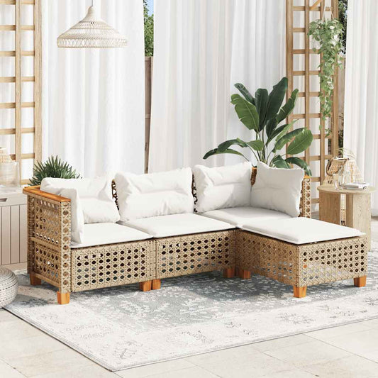 4-Delige Loungeset Met Kussens Poly Rattan