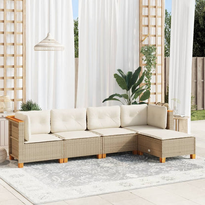 5-Delige Loungeset Met Kussens Poly Rattan Beige