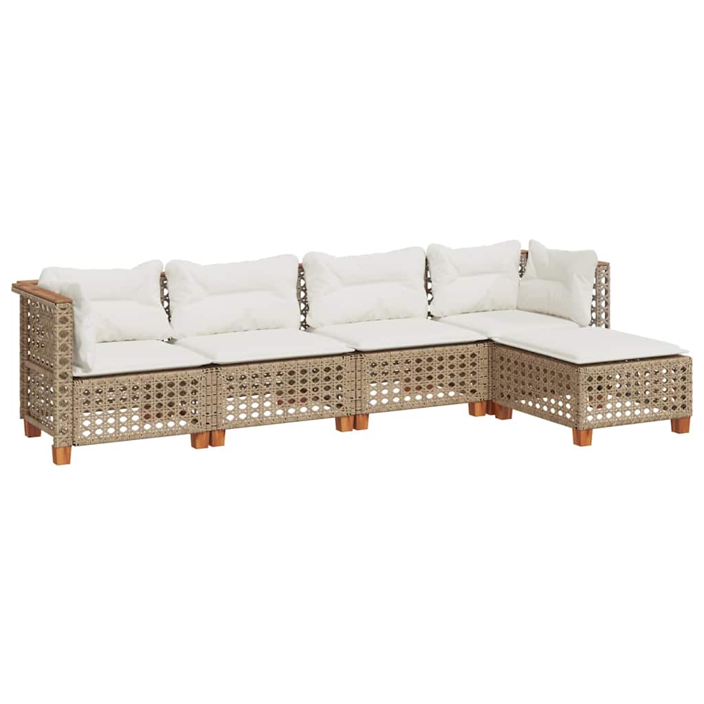 5-Delige Loungeset Met Kussens Poly Rattan Beige