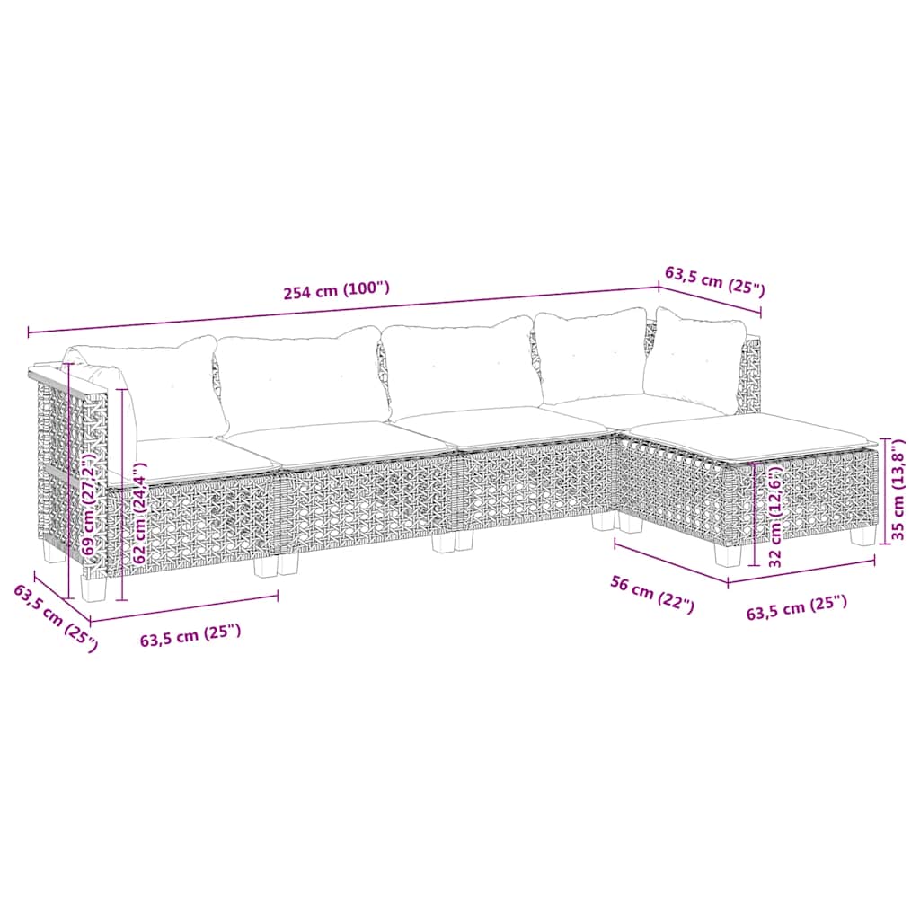 5-Delige Loungeset Met Kussens Poly Rattan Beige