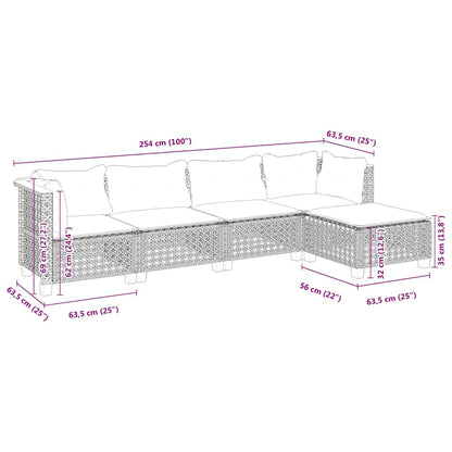 5-Delige Loungeset Met Kussens Poly Rattan Beige