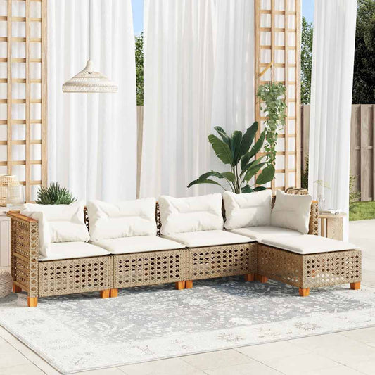 5-Delige Loungeset Met Kussens Poly Rattan Beige