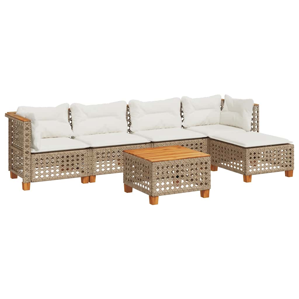 6-Delige Loungeset Met Kussens Poly Rattan Beige