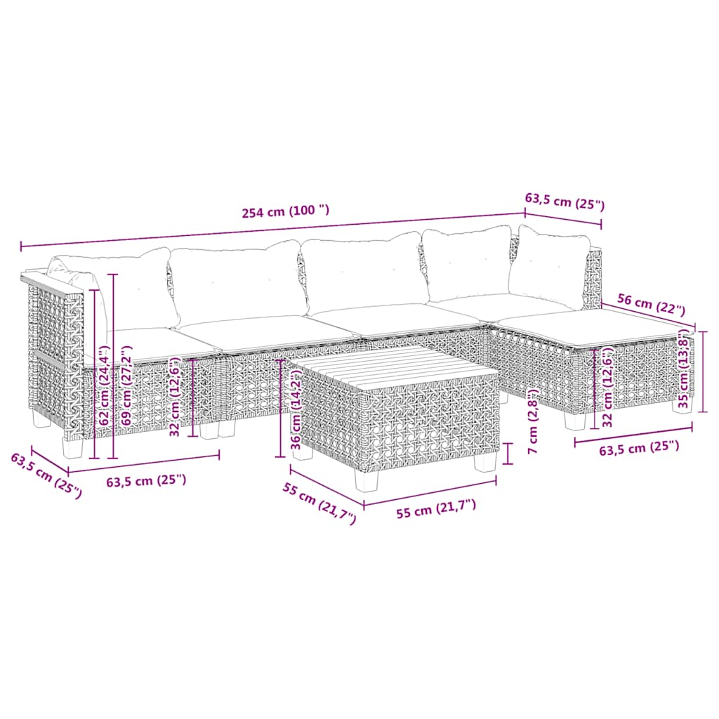 6-Delige Loungeset Met Kussens Poly Rattan Beige