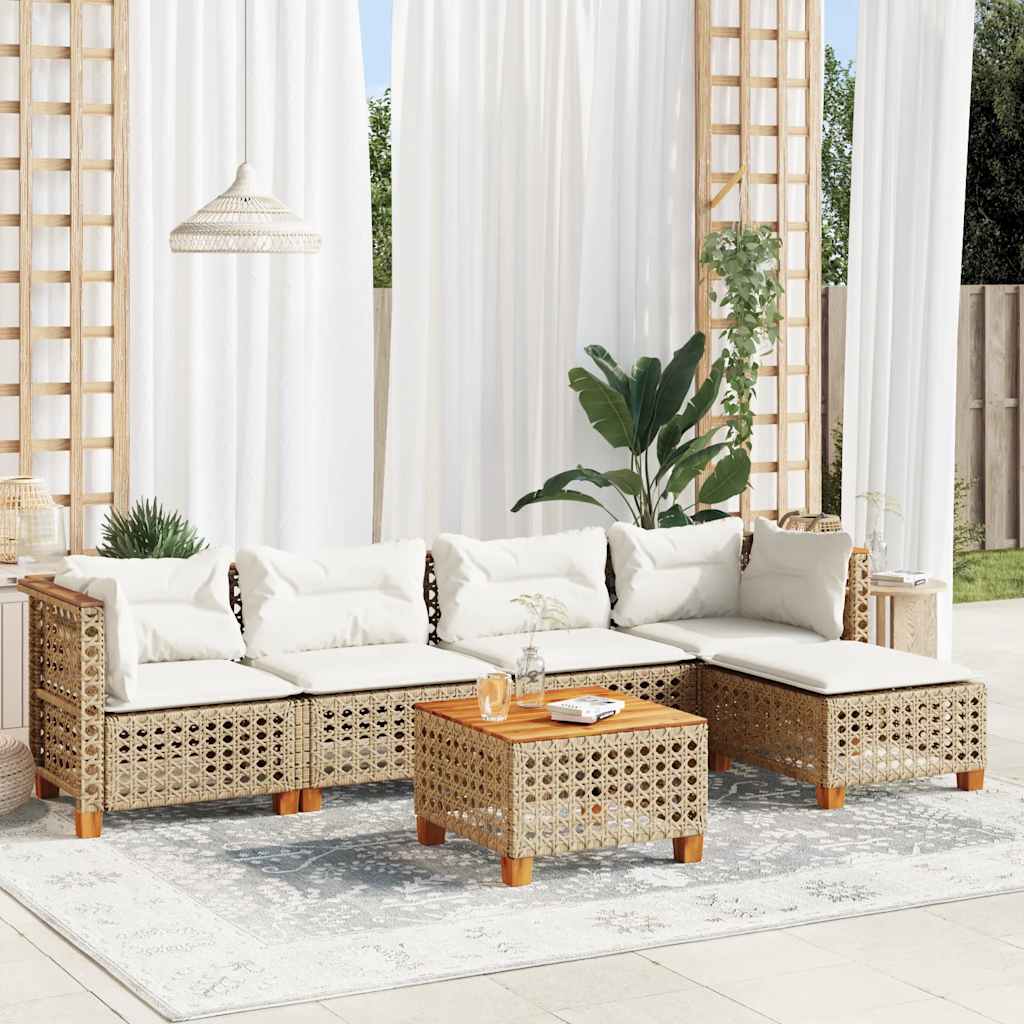 6-Delige Loungeset Met Kussens Poly Rattan Beige