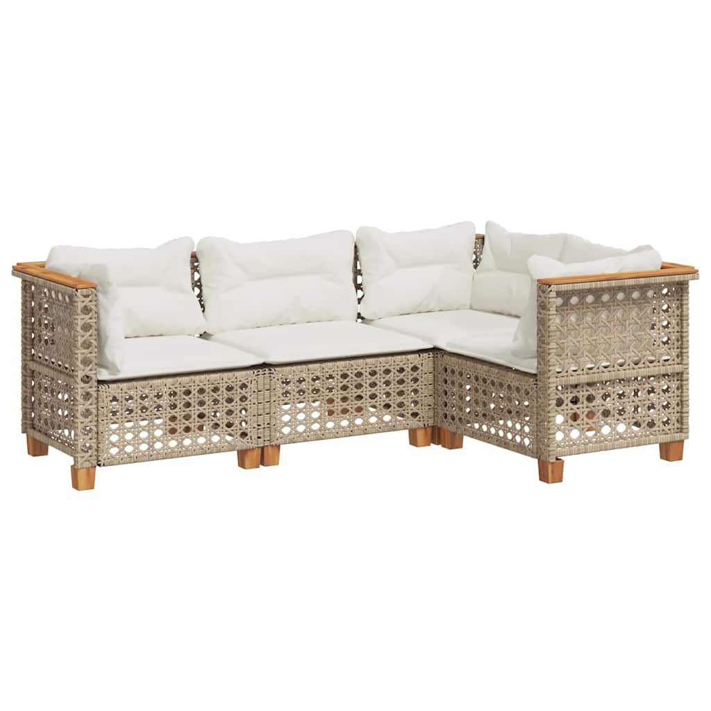4-Delige Loungeset Met Kussens Poly Rattan Beige