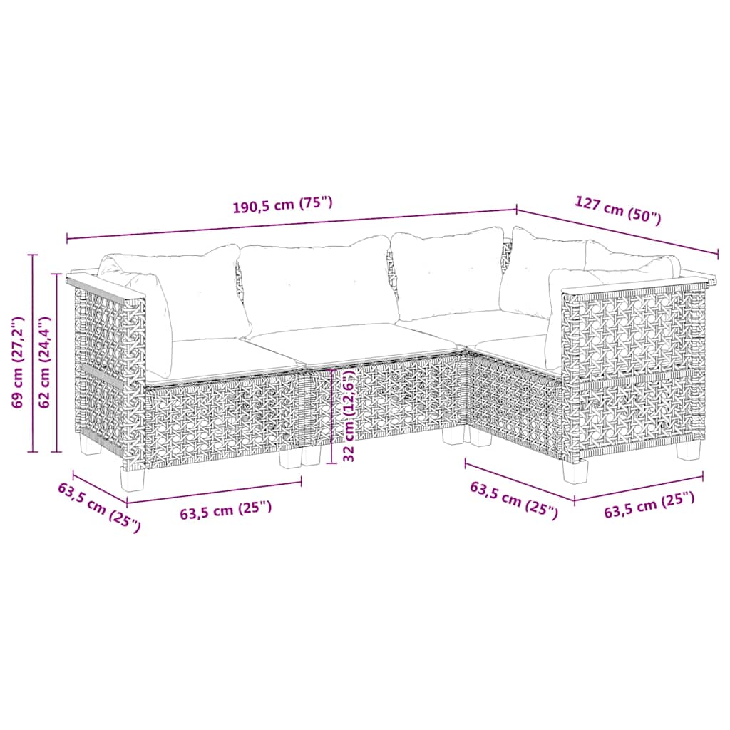 4-Delige Loungeset Met Kussens Poly Rattan Beige