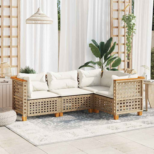 4-Delige Loungeset Met Kussens Poly Rattan Beige