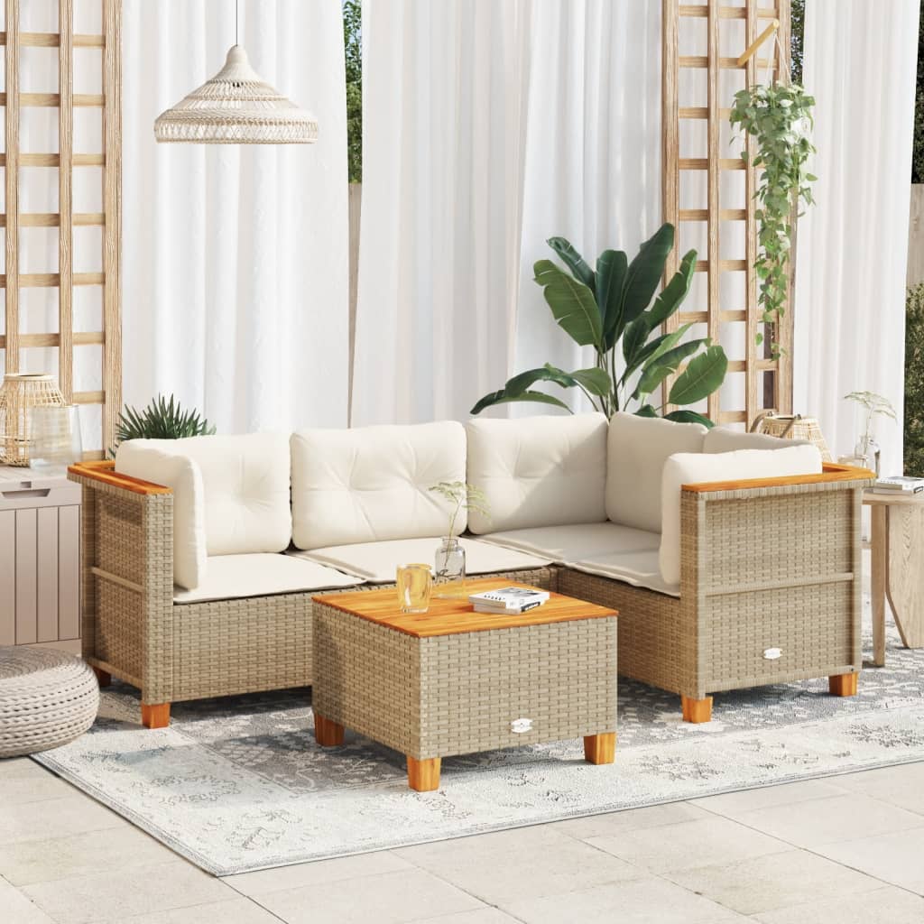5-Delige Loungeset Met Kussens Poly Rattan Beige