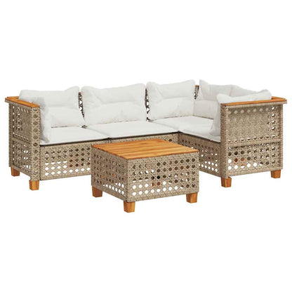 5-Delige Loungeset Met Kussens Poly Rattan Beige