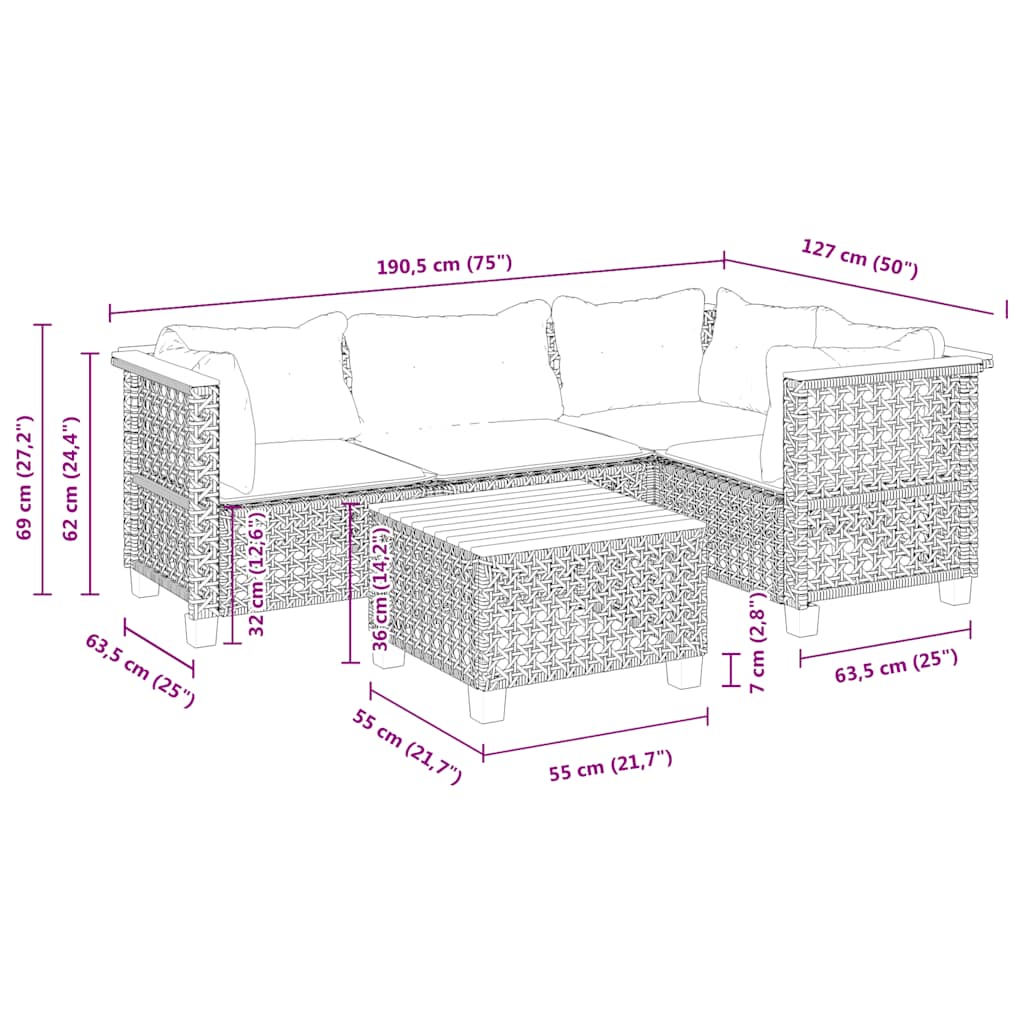 5-Delige Loungeset Met Kussens Poly Rattan Beige