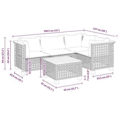 5-Delige Loungeset Met Kussens Poly Rattan Beige