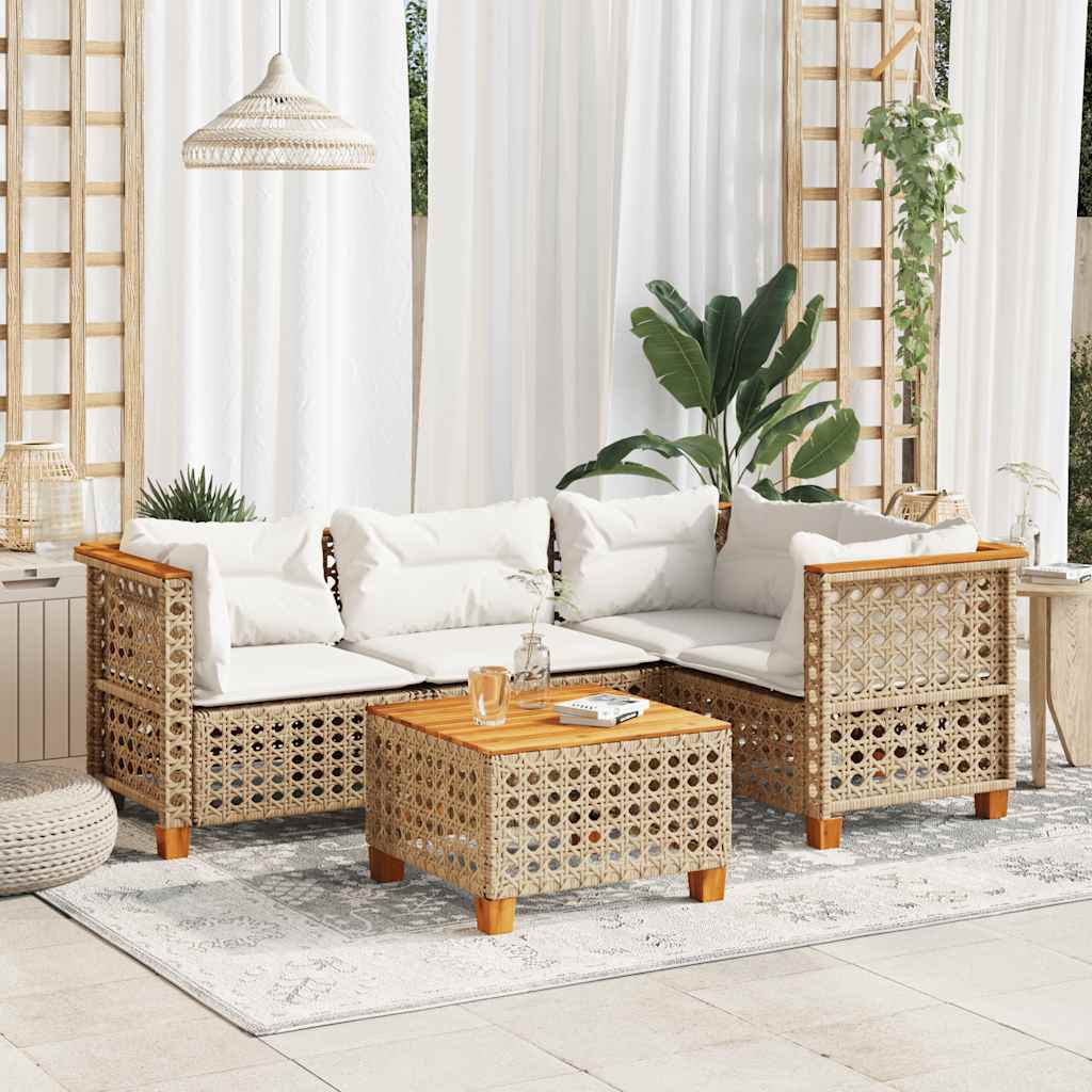 5-Delige Loungeset Met Kussens Poly Rattan Beige