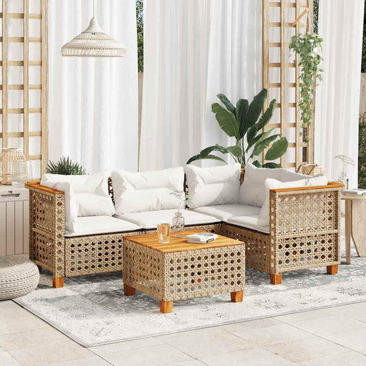 5-Delige Loungeset Met Kussens Poly Rattan Beige