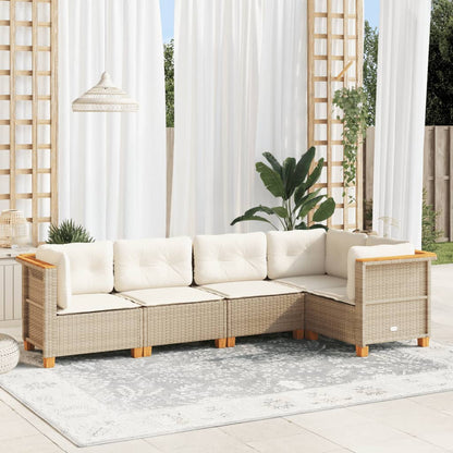 5-Delige Loungeset Met Kussens Poly Rattan Beige
