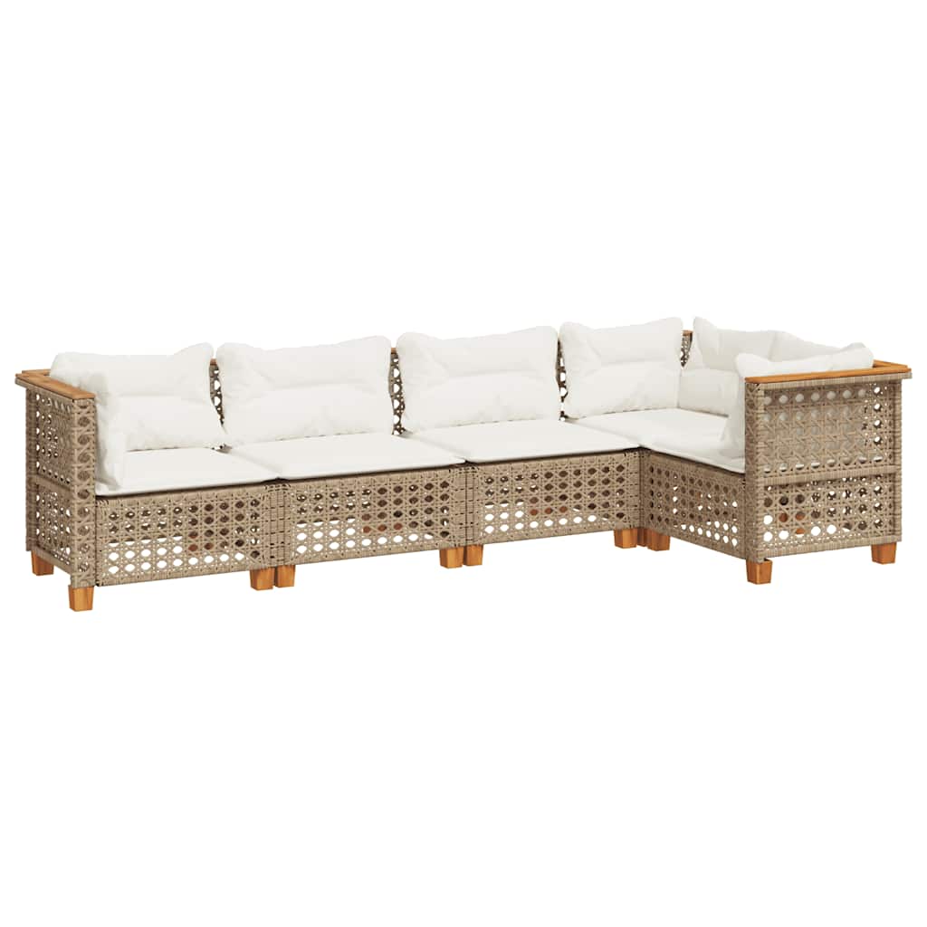 5-Delige Loungeset Met Kussens Poly Rattan Beige