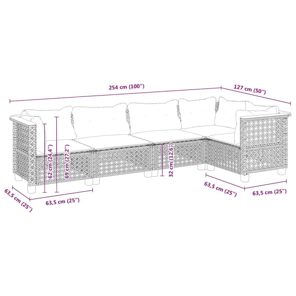 5-Delige Loungeset Met Kussens Poly Rattan Beige