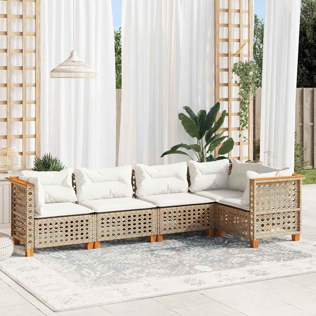 5-Delige Loungeset Met Kussens Poly Rattan Beige